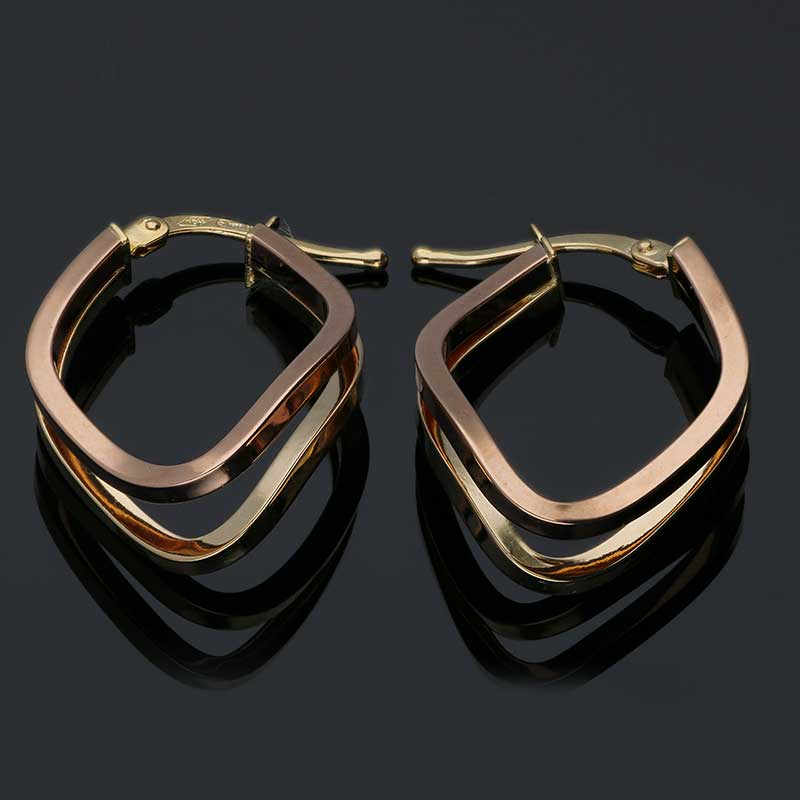 Dual Tone Gold Clip Earrings 18KT - FKJERN18KU3097 - Image 2