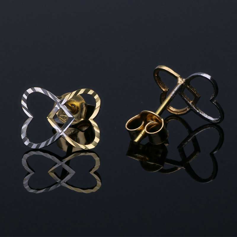 Dual Tone Gold Twin Hearts Stud Earrings 18KT - FKJERN18KU3079 - Image 3