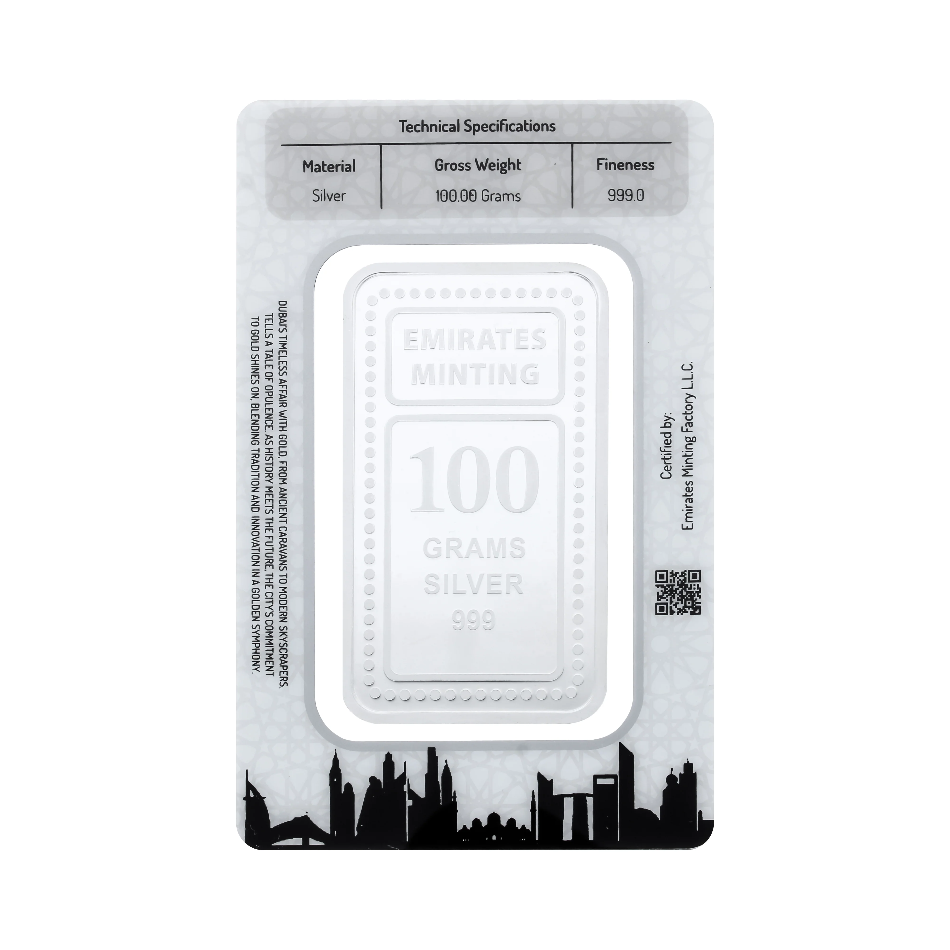 Emirates Minting 100 Grams Flower Silver Bar 999.0 Purity - FKJGBRSL6838 - Image 2
