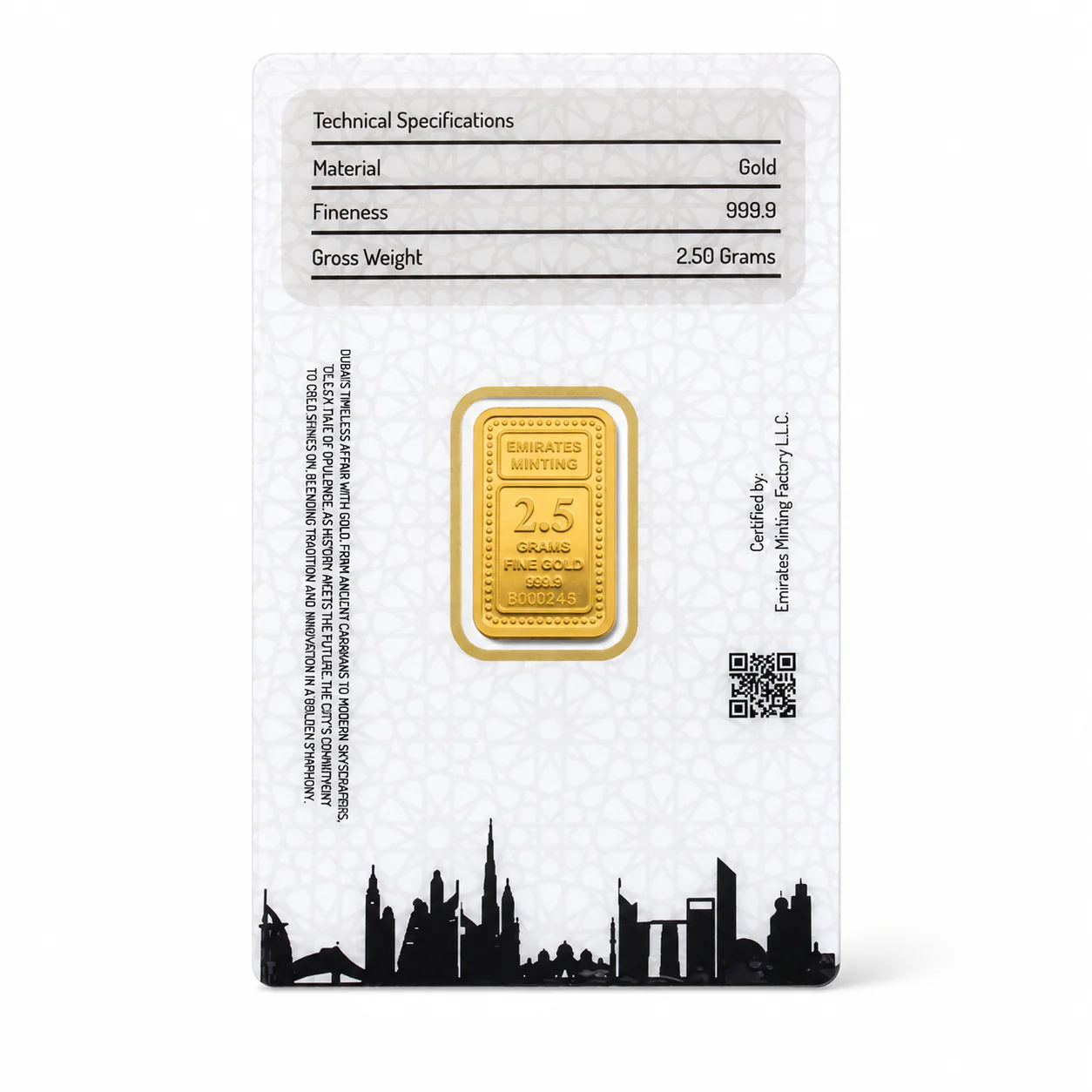Emirates Minting 2.5 Grams Peacock Gold Bar 999.9 Purity - FKJGBR24K6938 - Image 2