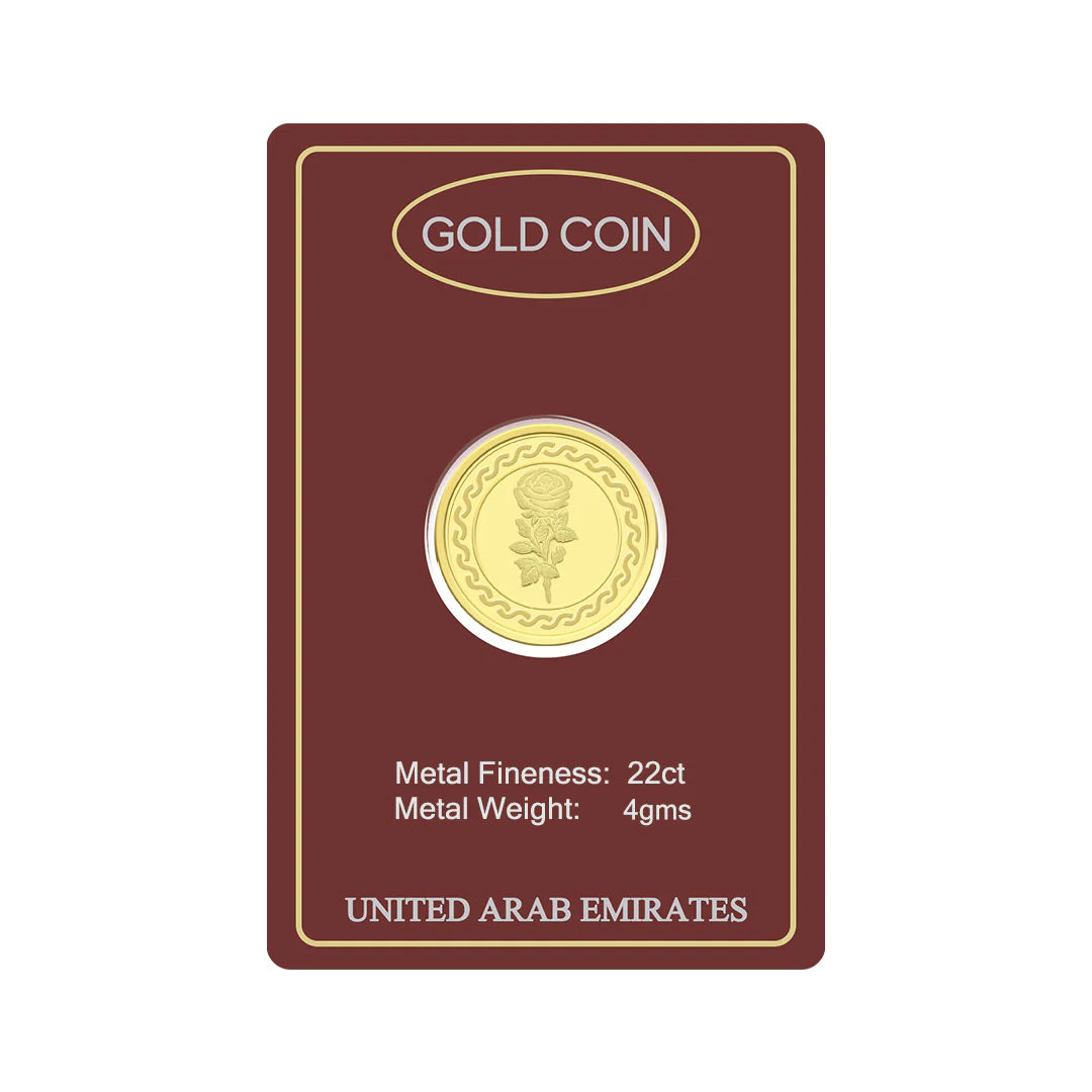 Gold 22KT Flower Design 4 Grams Coin  - FKJCON22K2299 - Image 2