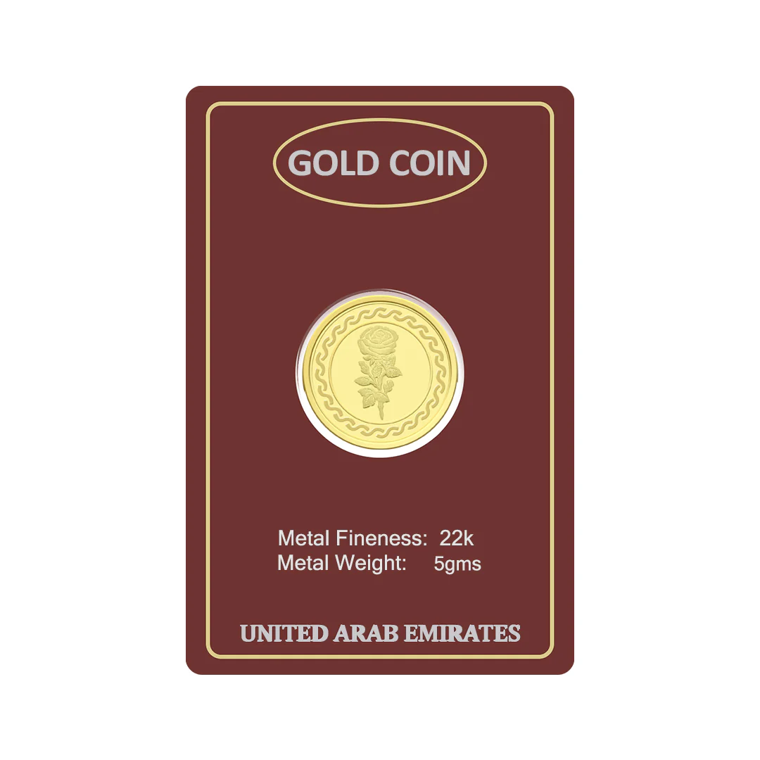 Gold 22KT Flower Design 5 Grams Coin - FKJCON22K2300 - Image 2
