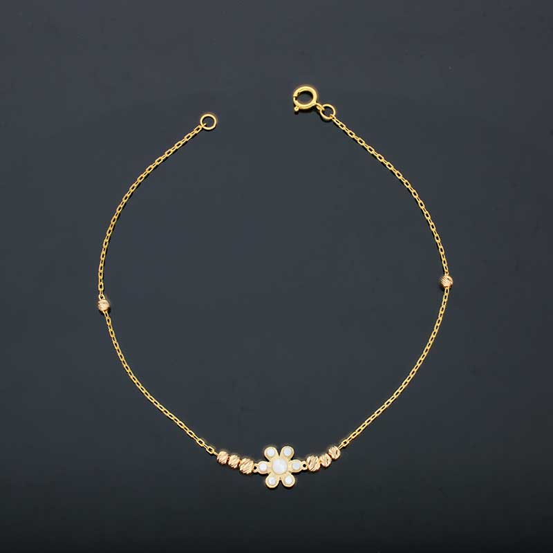 Gold Beads and Flowers Bracelet 21KT - FKJBRL21KU6023 - Image 3