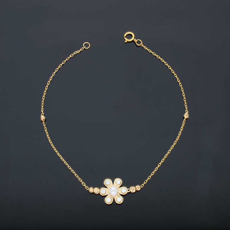 Gold Beads and Flowers Bracelet 21KT - FKJBRL21KU6025 - Image 3