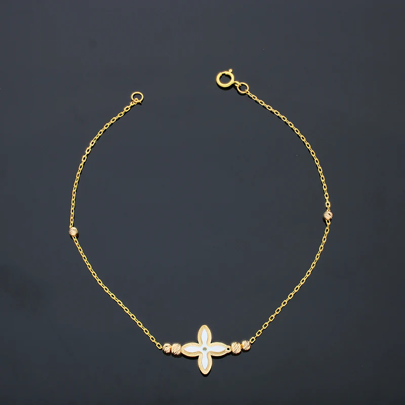 Gold Beads and Flowers Bracelet 21KT - FKJBRL21KU6034 - Image 3