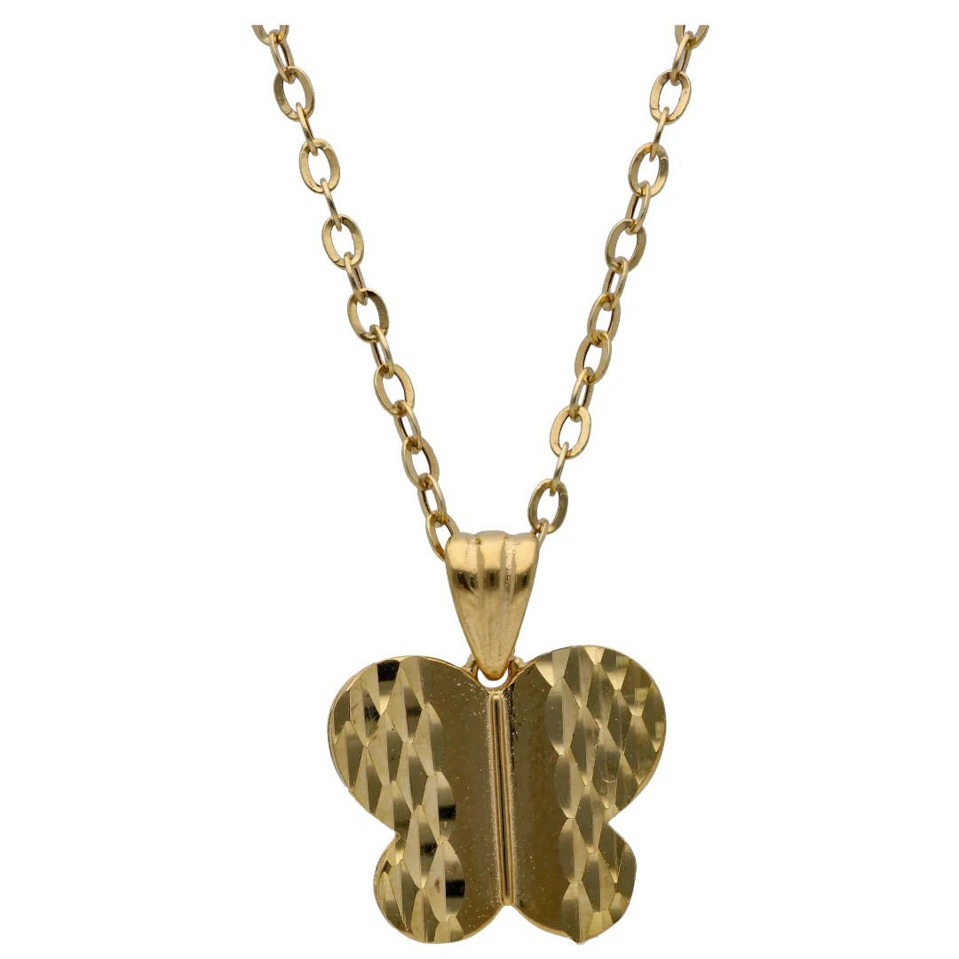 Gold Butterfly Shaped Pendant Set 18KT - FKJNKLST18KU6503 - Image 2