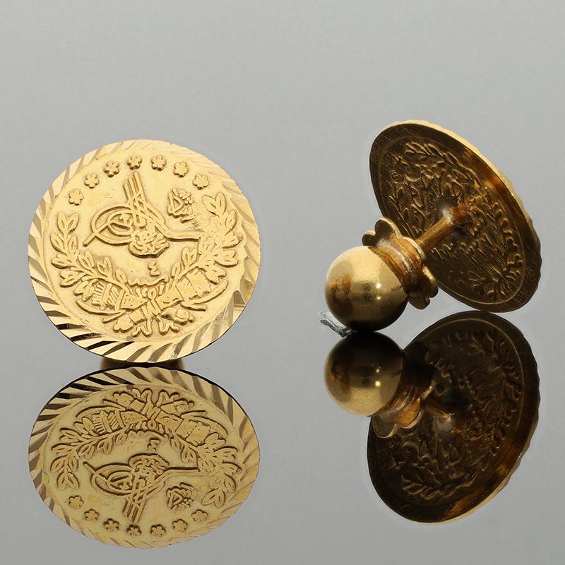 Gold Coin Shaped Stud Earrings 21KT - FKJERN21K2425 - Image 2