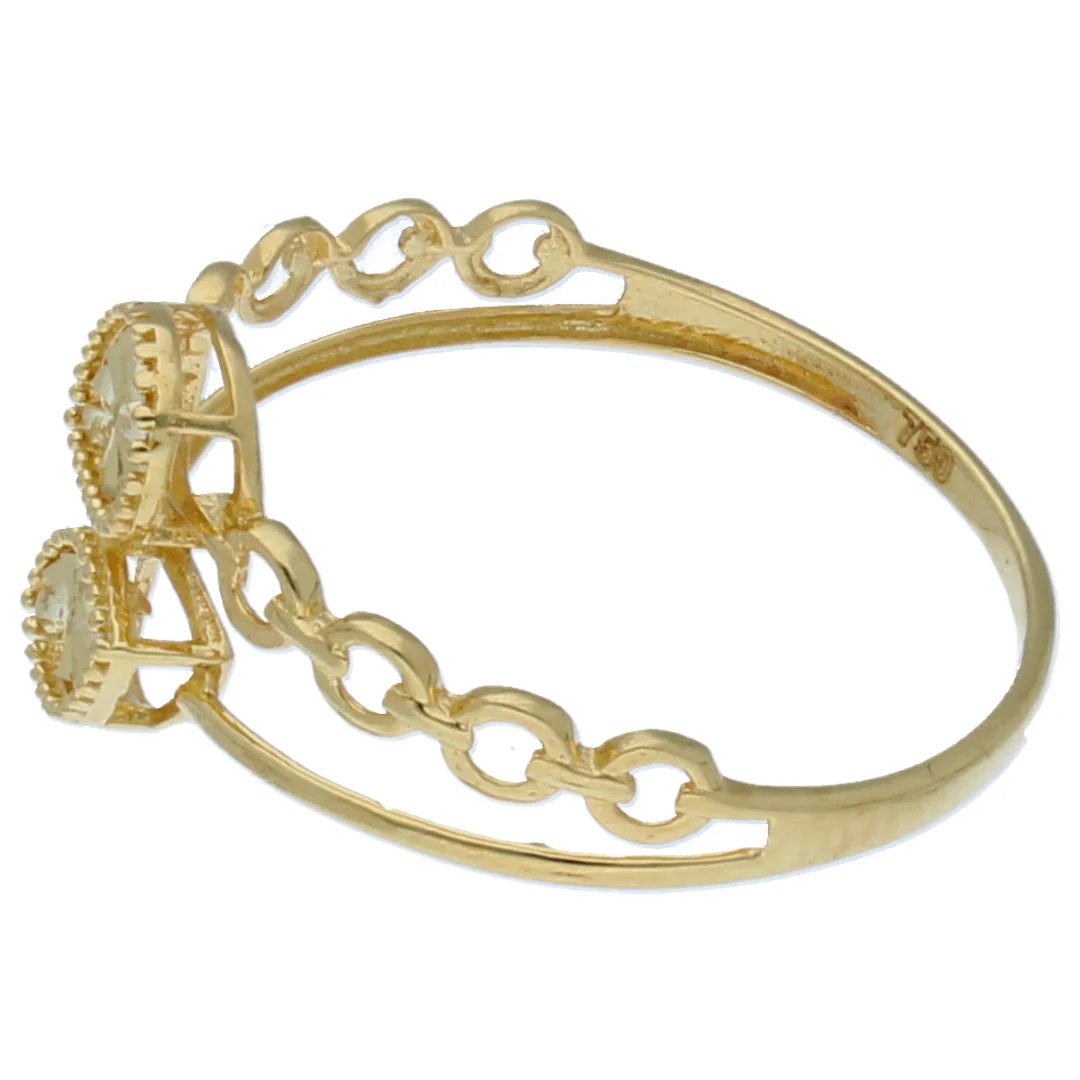 Gold Dual Leaf  Shaped Ring 18KT - FKJRN18KU6384 - Image 2