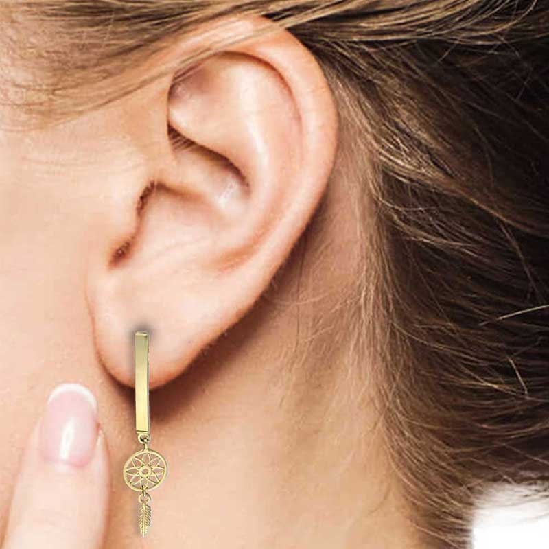 Gold Flower and Leaf Shaped Drop Earrings 18KT - FKJERN18KU3133 - Image 2