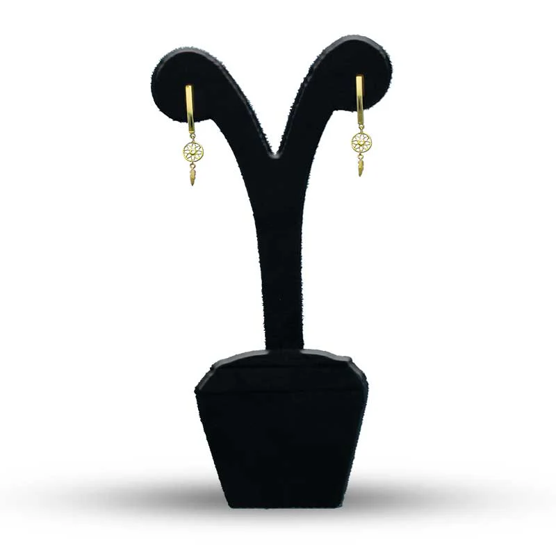 Gold Flower and Leaf Shaped Drop Earrings 18KT - FKJERN18KU3133 - Image 3