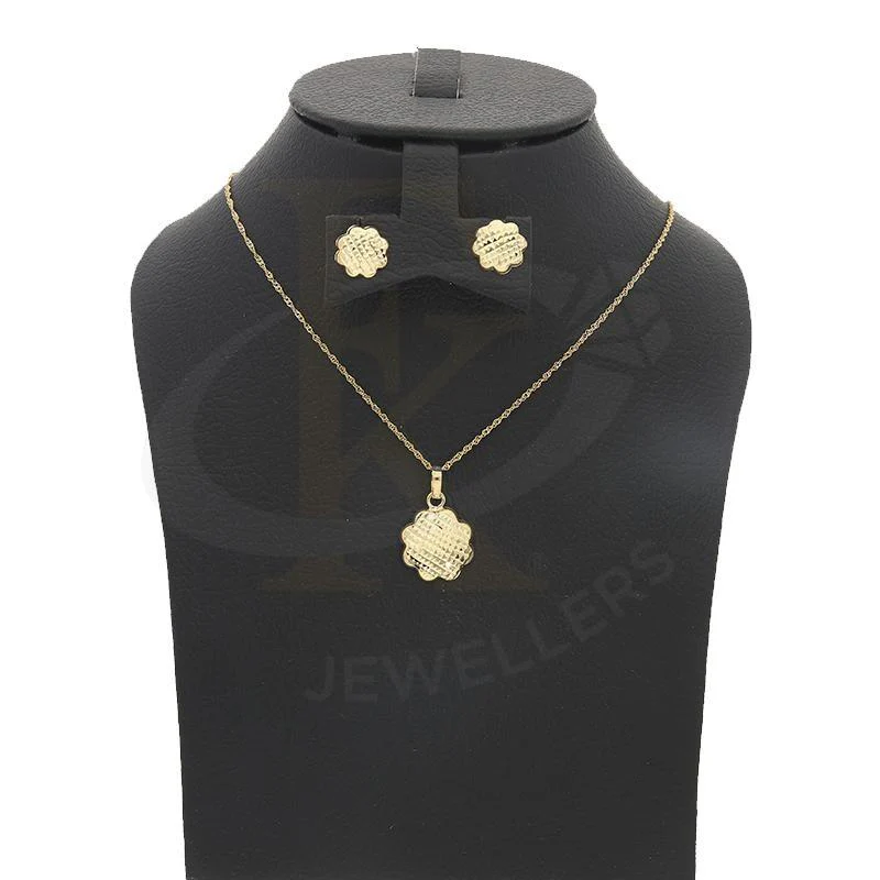 Gold Flower Shaped Pendant Set (Necklace and Earrings) 18KT - FKJNKLST18K2208 - Image 6
