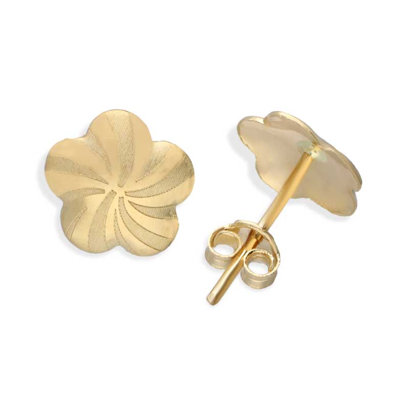 Gold Flower Shaped Stud Earrings 18KT - FKJERN18KU3058