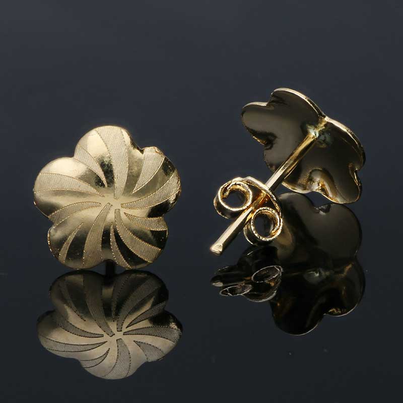 Gold Flower Shaped Stud Earrings 18KT - FKJERN18KU3058 - Image 3