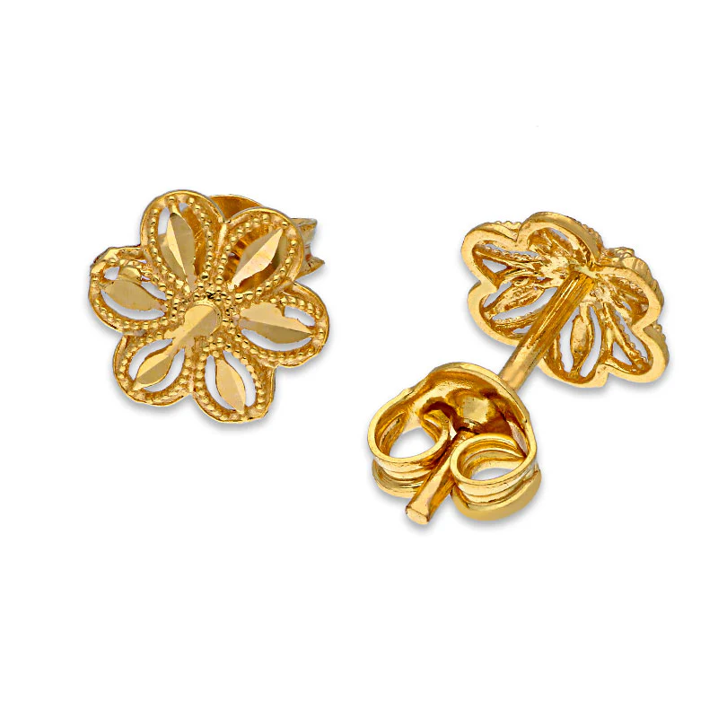 Gold Flower Shaped Stud Earrings 21KT - FKJERN21KU6011