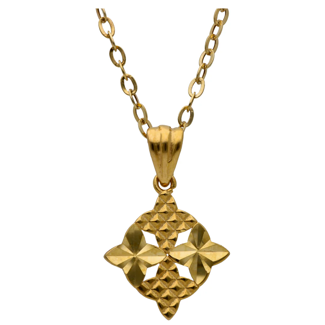 Gold Four Stars Shaped Pendant Set 18KT - FKJNKLST18KU6471 - Image 2