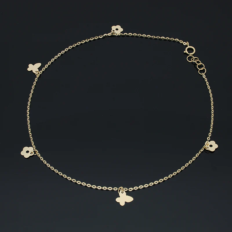 Gold Hanging Flowers and Butterflies Anklet 18KT - FKJANKL18KU5003 - Image 2