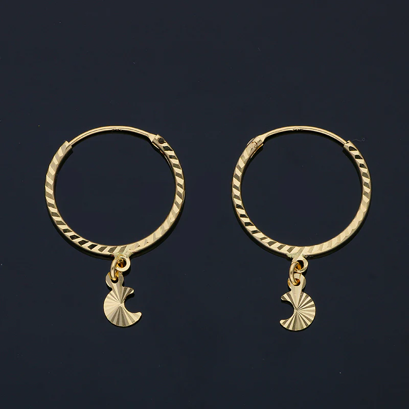 Gold Hanging Moon Slice Hoop Earrings 18KT - FKJERN18KU3024 - Image 2