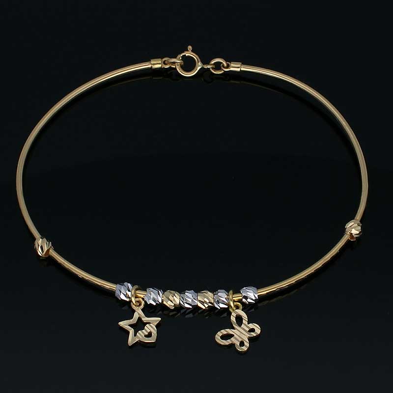 Gold Hanging Star and Butterfly Bangle in 18KT - FKJBNG18KU2008 - Image 2