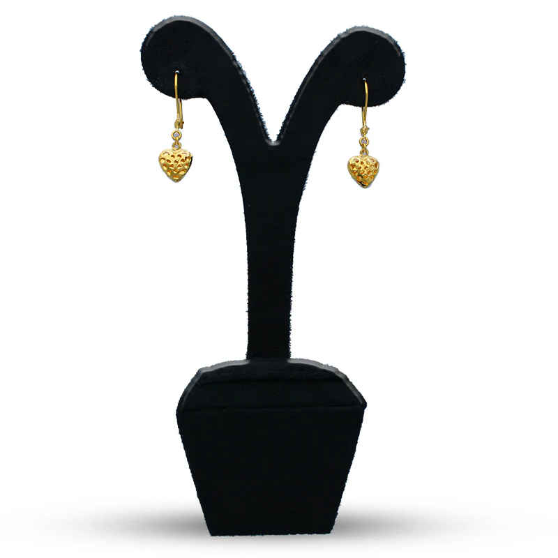 Gold Heart Shaped Drop Earrings 21KT - FKJERN21KU3166 - Image 3