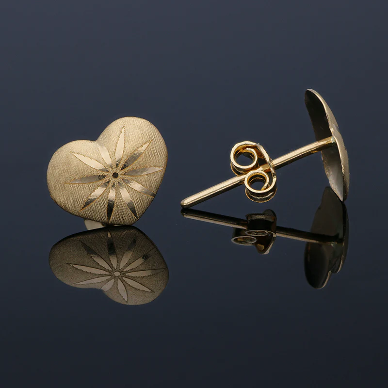 Gold Heart Shaped Stud Earrings 18KT - FKJERN18KU3009 - Image 2