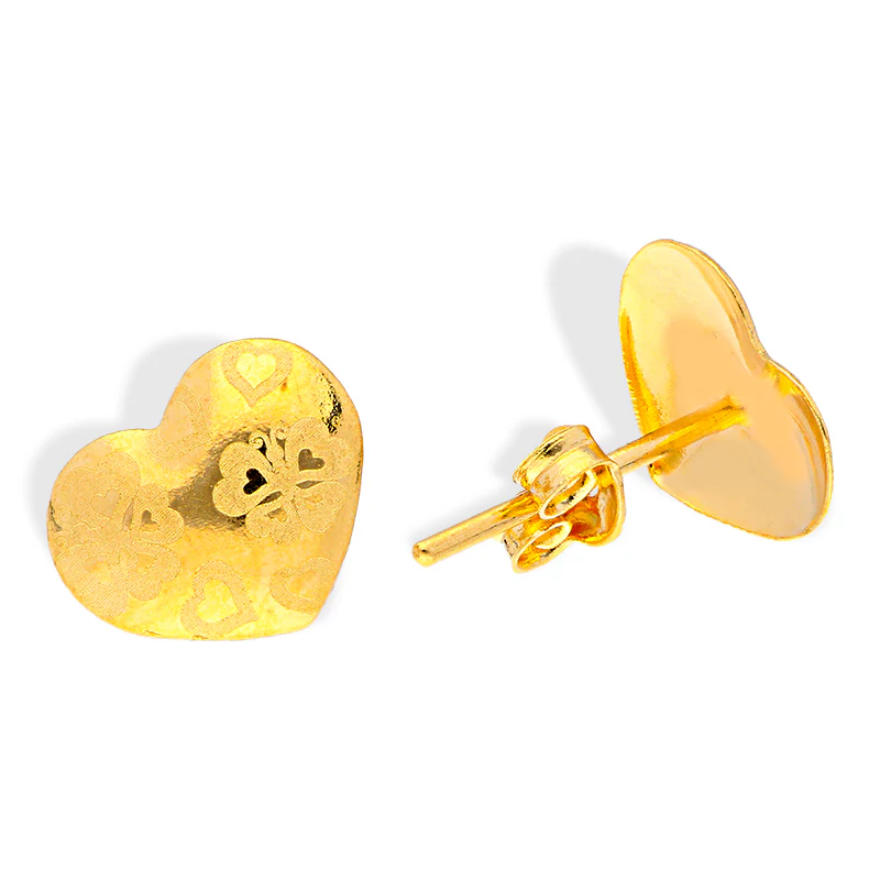 Gold Heart Shaped Stud Earrings 18KT - FKJERN18KU3010