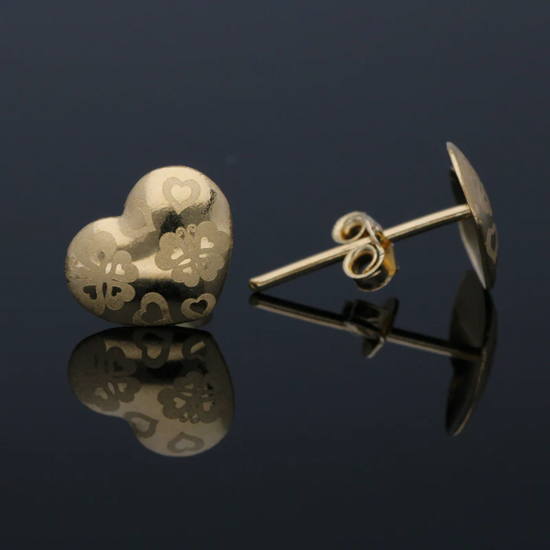 Gold Heart Shaped Stud Earrings 18KT - FKJERN18KU3010 - Image 2