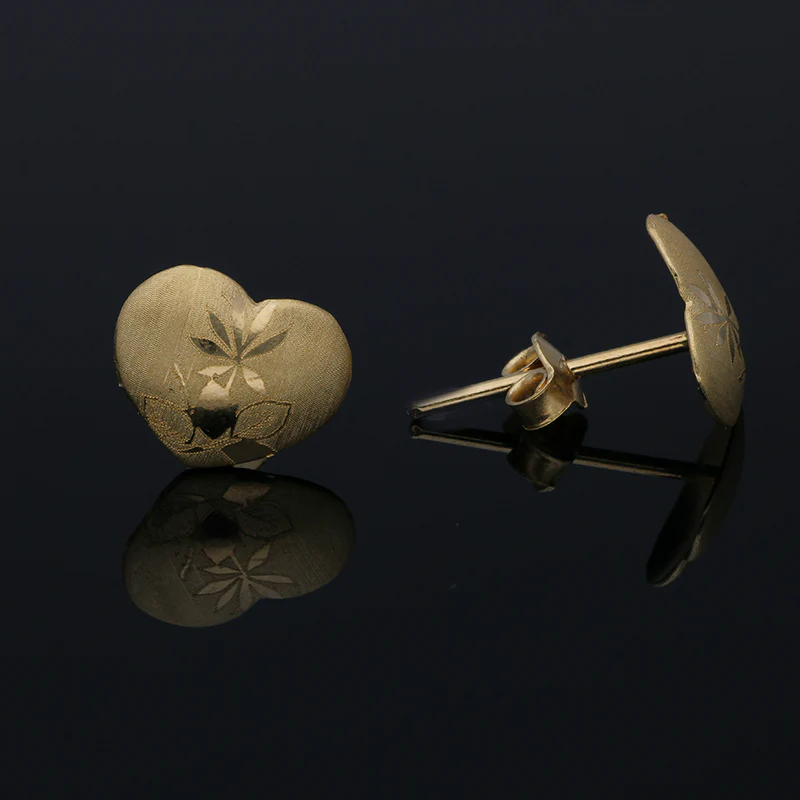 Gold Heart Shaped Stud Earrings 18KT - FKJERN18KU3014 - Image 2