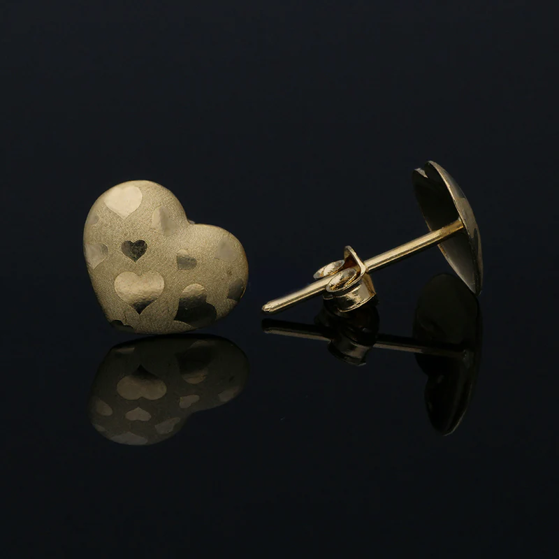 Gold Heart Shaped Stud Earrings 18KT - FKJERN18KU3015 - Image 2
