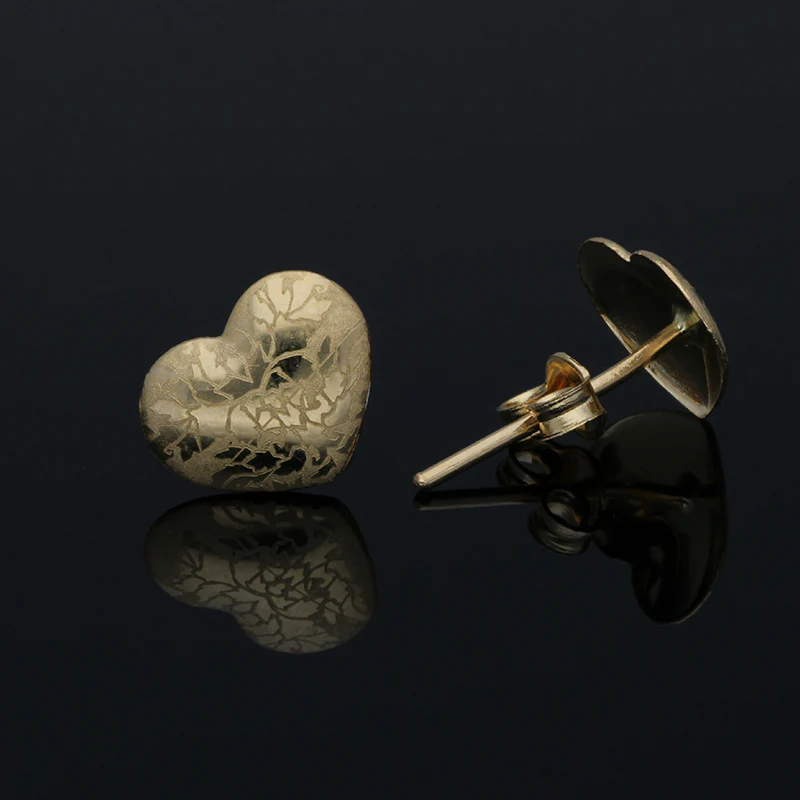 Gold Heart Shaped Stud Earrings 18KT - FKJERN18KU3019 - Image 2