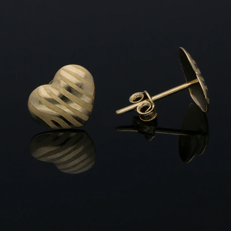 Gold Heart Shaped Stud Earrings 18KT - FKJERN18KU3020 - Image 2