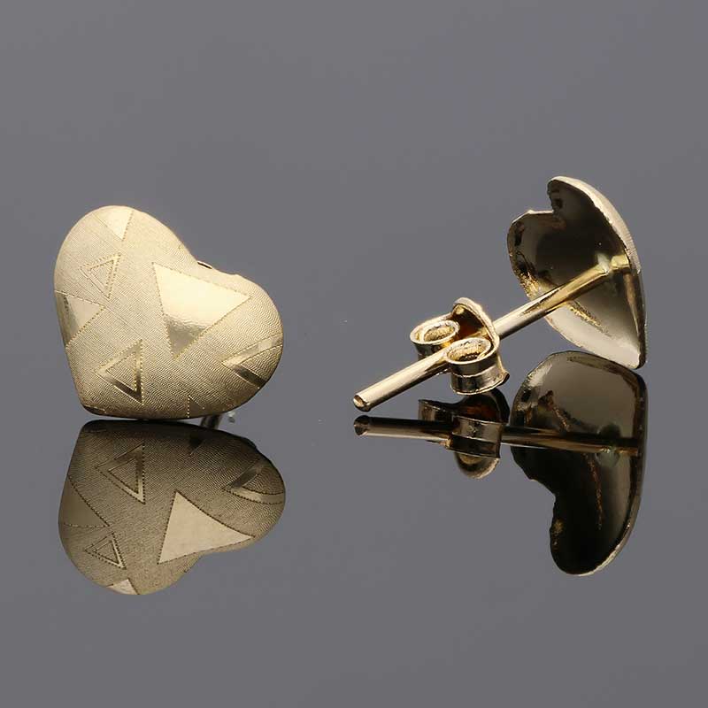 Gold Heart Shaped Stud Earrings 18KT - FKJERN18KU3034 - Image 3