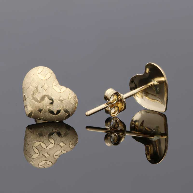 Gold Heart Shaped Stud Earrings 18KT - FKJERN18KU3035 - Image 3