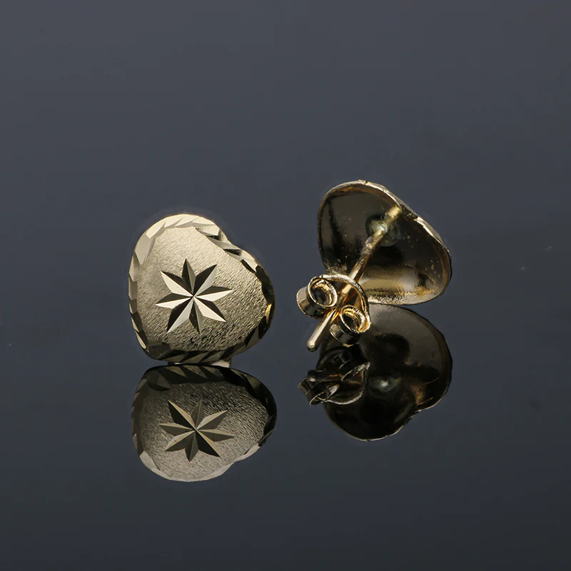 Gold Heart Shaped Stud Earrings 18KT - FKJERN18KU3040 - Image 2