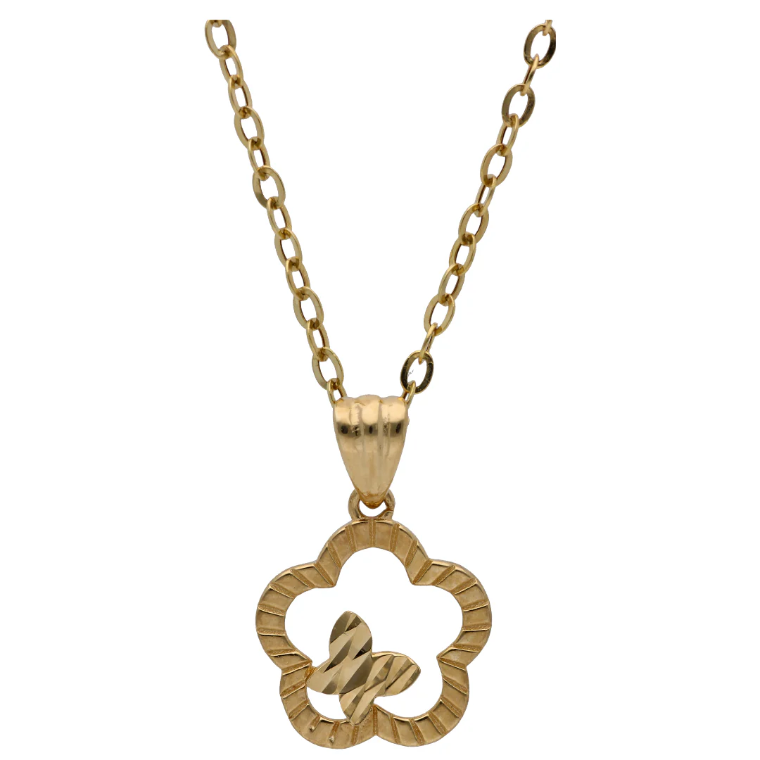 Gold Hollow Flower Shaped Pendant Set 18KT - FKJNKLST18KU6477 - Image 2