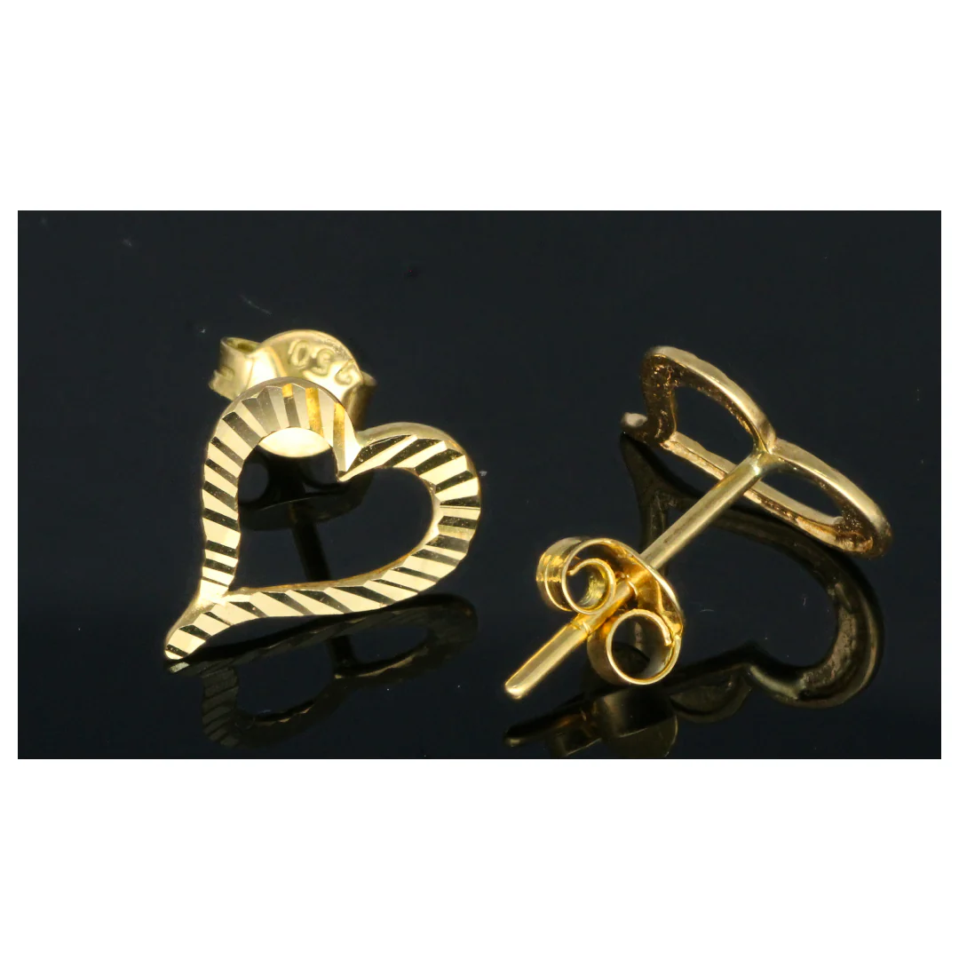 Gold Hollow Heart Shaped Earrings 18KT - FKJERN18KU6445 - Image 2