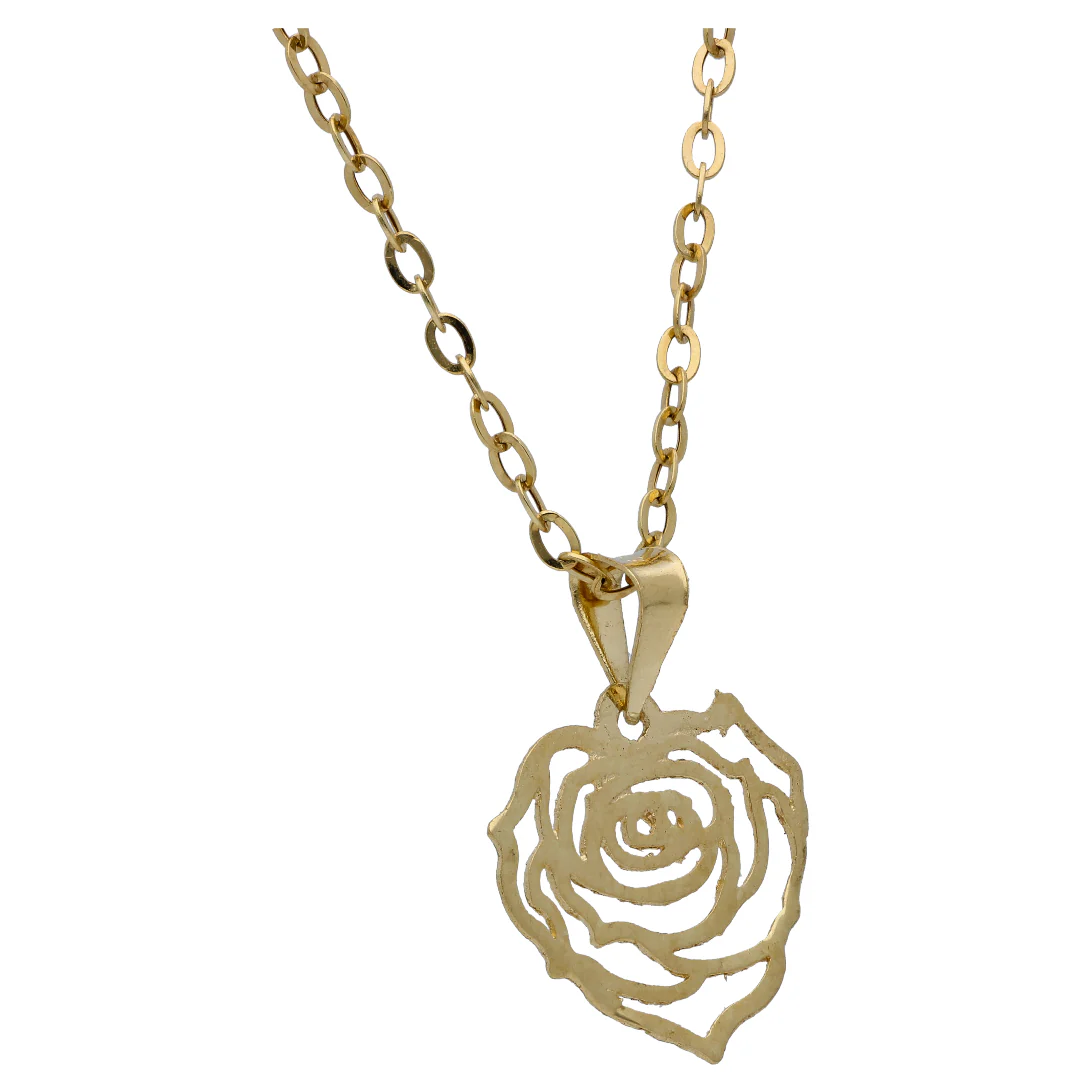 Gold Hollow Rose Shaped Pendant Set 18KT - FKJNKLST18KU6510 - Image 3
