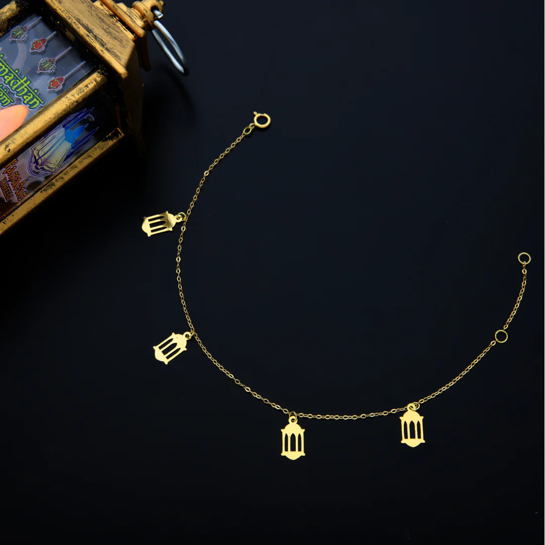 Gold Lantern Shaped Charms Bracelet 18KT - FKJBRL18KU6428
