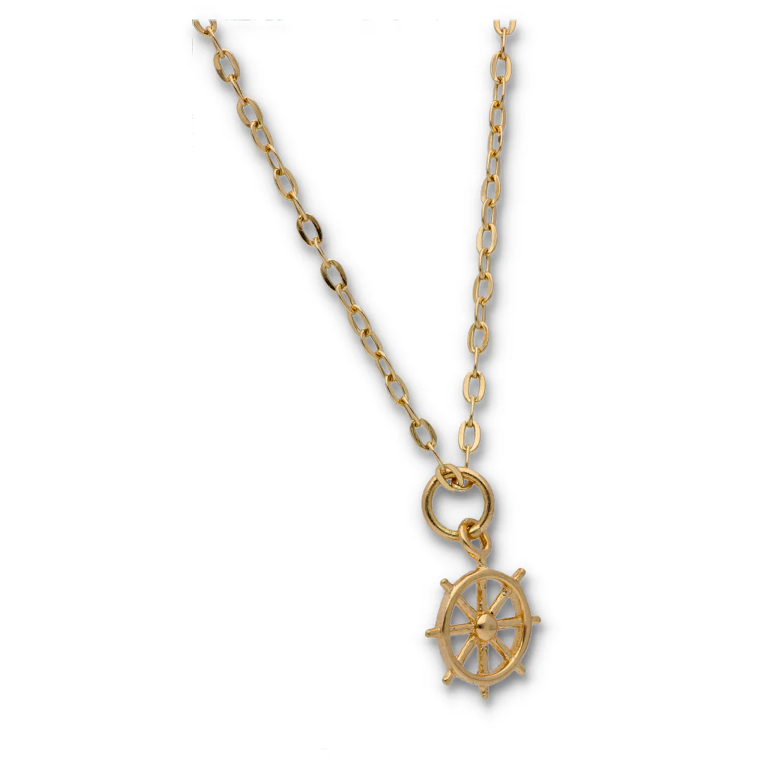 Gold Necklace (Chain with Gold Ships Wheel Pendant) 18KT - FKJNKL18KU6126 - Image 4