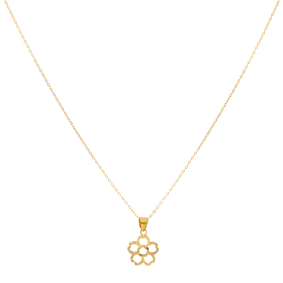 Gold Necklace (Chain with Hollow Flower Shaped Pendant) 18KT - FKJNKL18KU6423 - Image 3