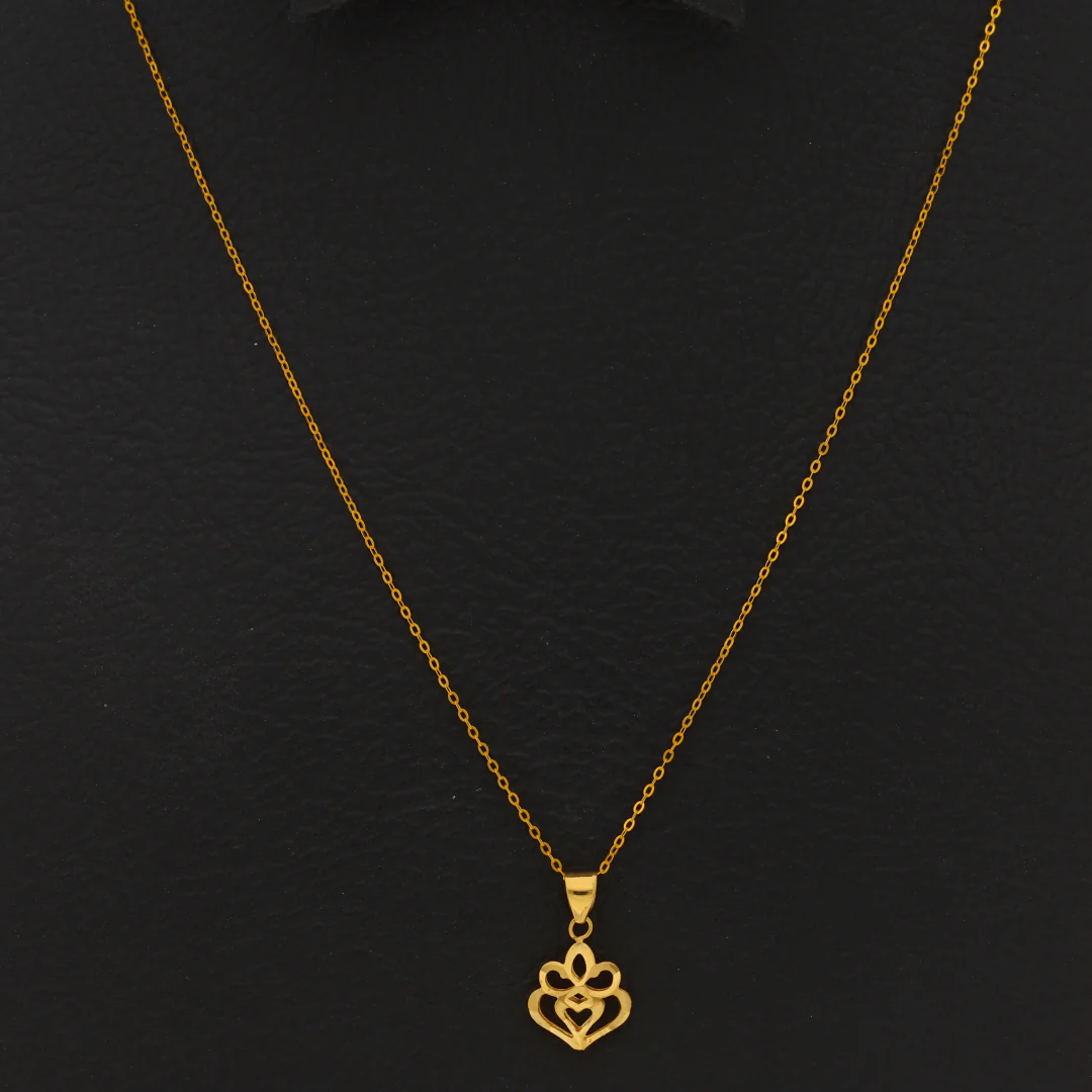 Gold Necklace (Chain with Hollow Flower Shaped Pendant) 18KT - FKJNKL18KU6427 - Image 2