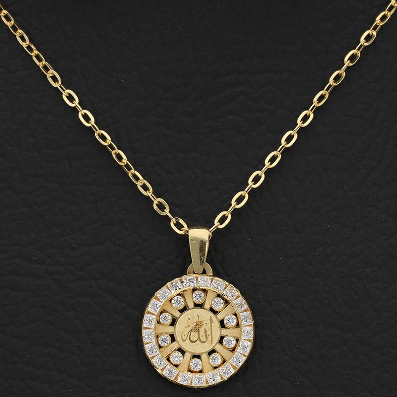 Gold Necklace (Chain with Round Shaped Allah Pendant) 18KT - FKJNKL18K2368 - Image 3