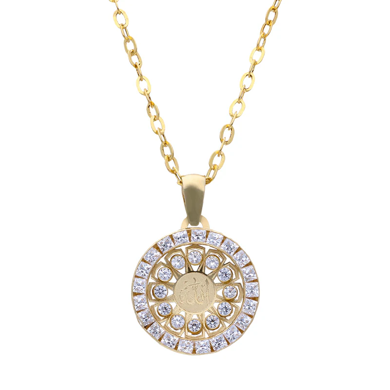 Gold Necklace (Chain with Round Shaped Allah Pendant) 18KT - FKJNKL18KU1073