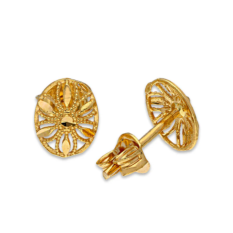 Gold Oval Shaped Stud Earrings 21KT - FKJERN21KU6014