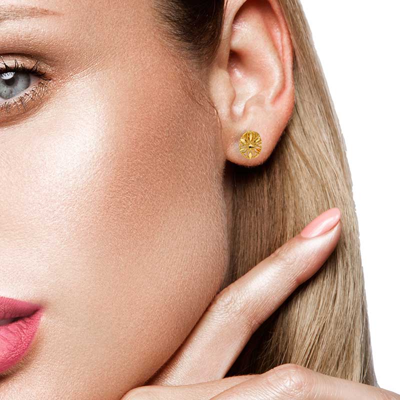 Gold Oval Shaped Stud Earrings 21KT - FKJERN21KU6014 - Image 2