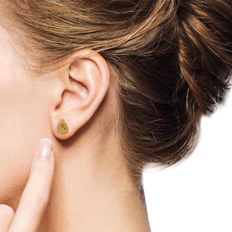 Gold Pear Shaped Stud Earrings 21KT - FKJERN21KU6016 - Image 2