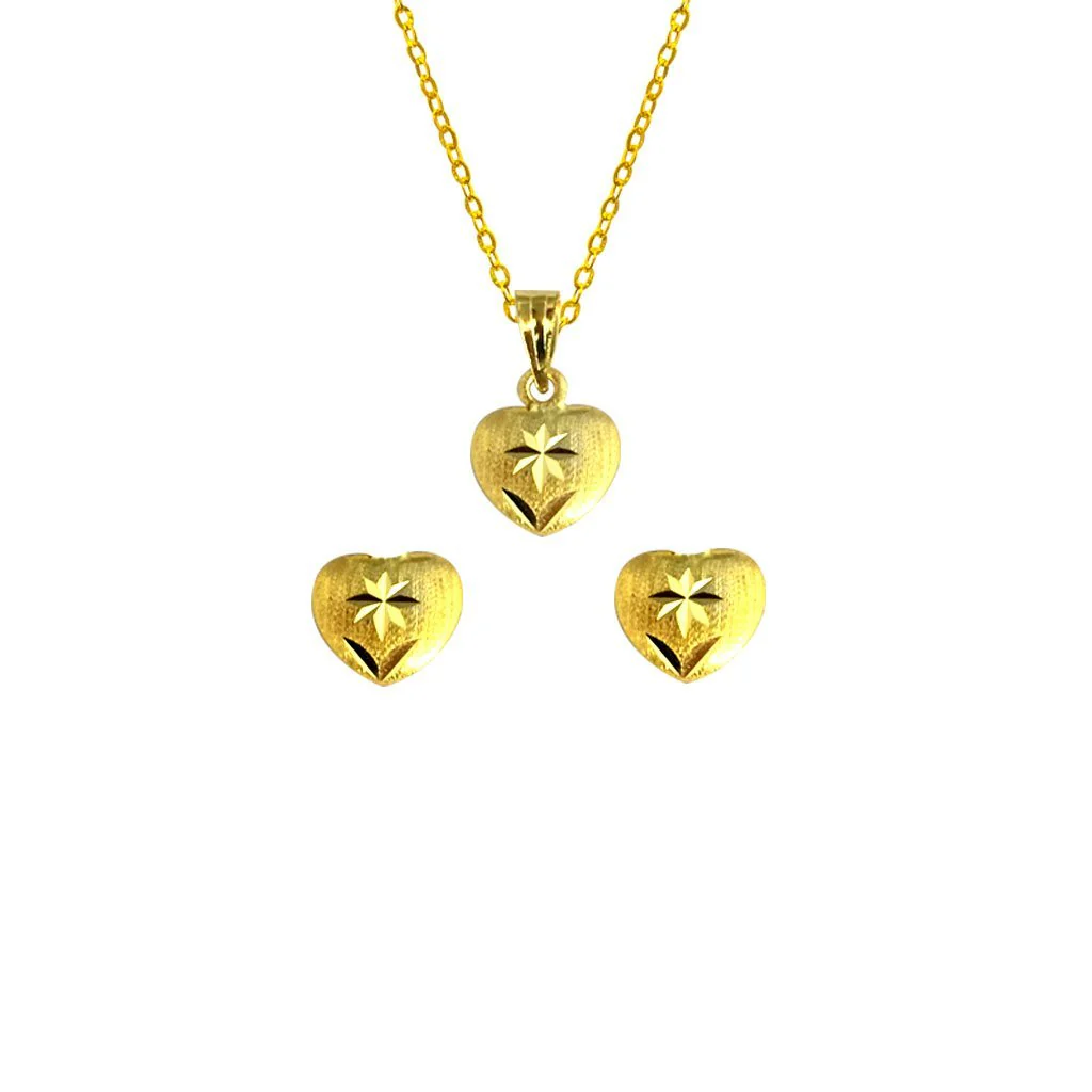 Gold Pendant Set (Necklace and Earrings) 18KT - FKJNKLST1906