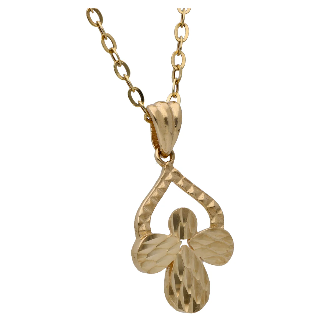 Gold Petal Shaped Pendant Set 18KT - FKJNKLST18KU6515 - Image 3