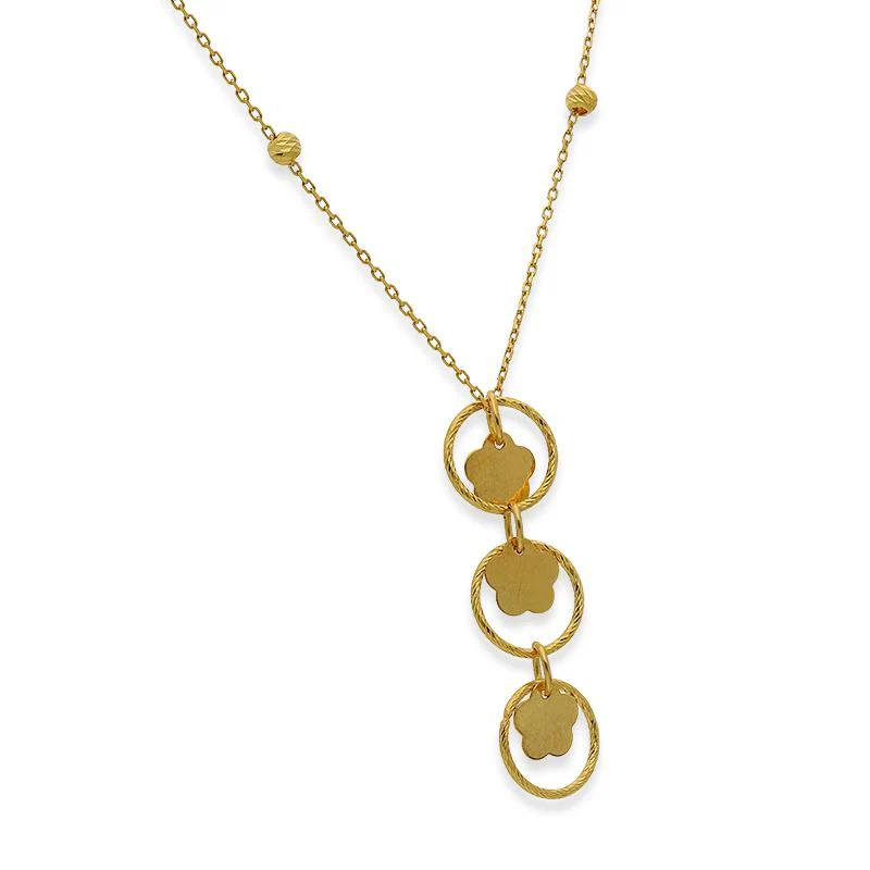 Gold Round Flowers Necklace 21KT - FKJNKL21K2385 - Image 2