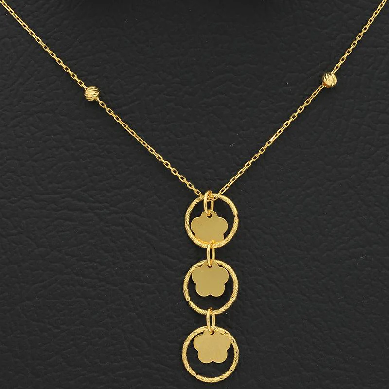Gold Round Flowers Necklace 21KT - FKJNKL21K2385 - Image 3