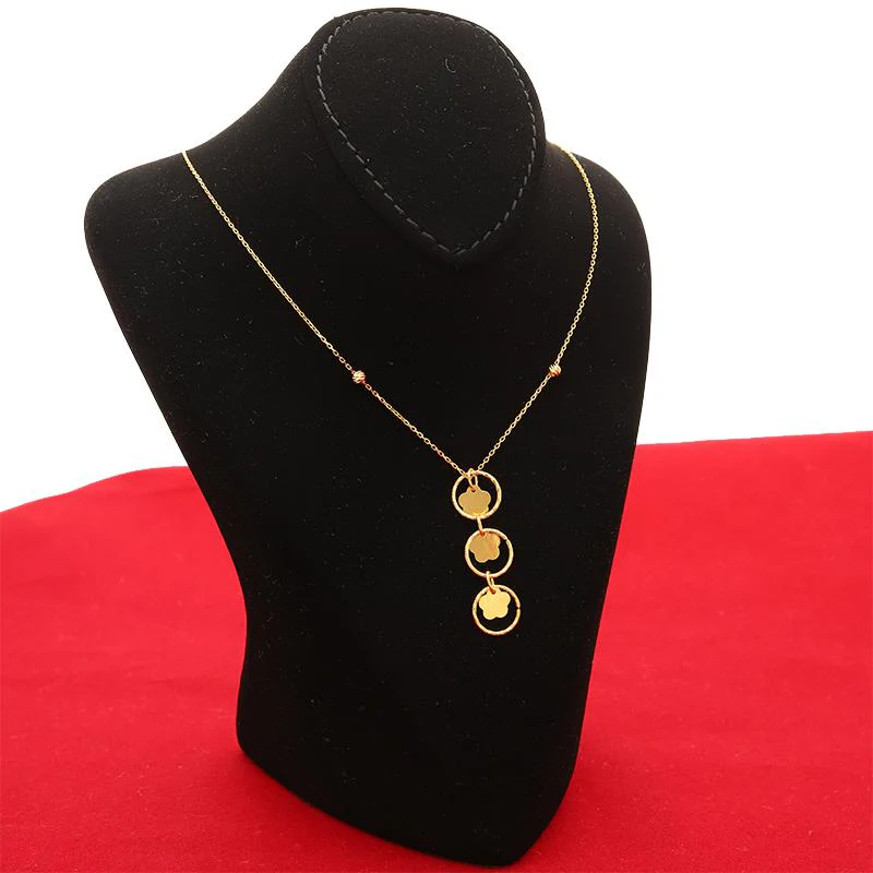 Gold Round Flowers Necklace 21KT - FKJNKL21K2385 - Image 4